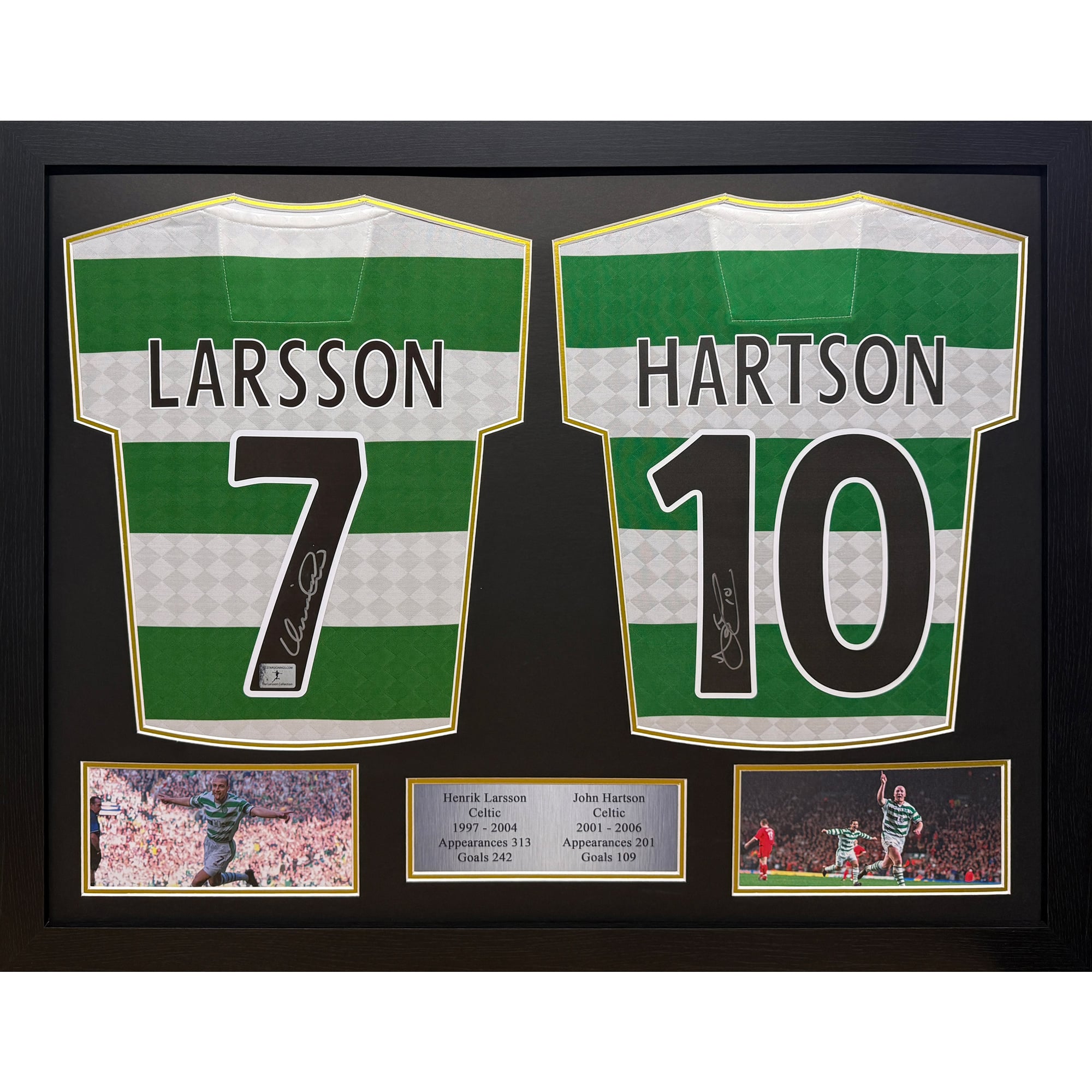 Doppelt signiertes gerahmtes Trikot Henrik Larsson & John Hartson Celtic