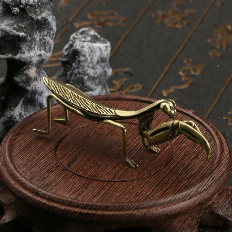 Simulation Messing Mantis Ornament Antike Insektenfiguren Miniatur Schreibtischdekorationen Handwerk Tee Haustier Feng Shui Sammlerstücke Image