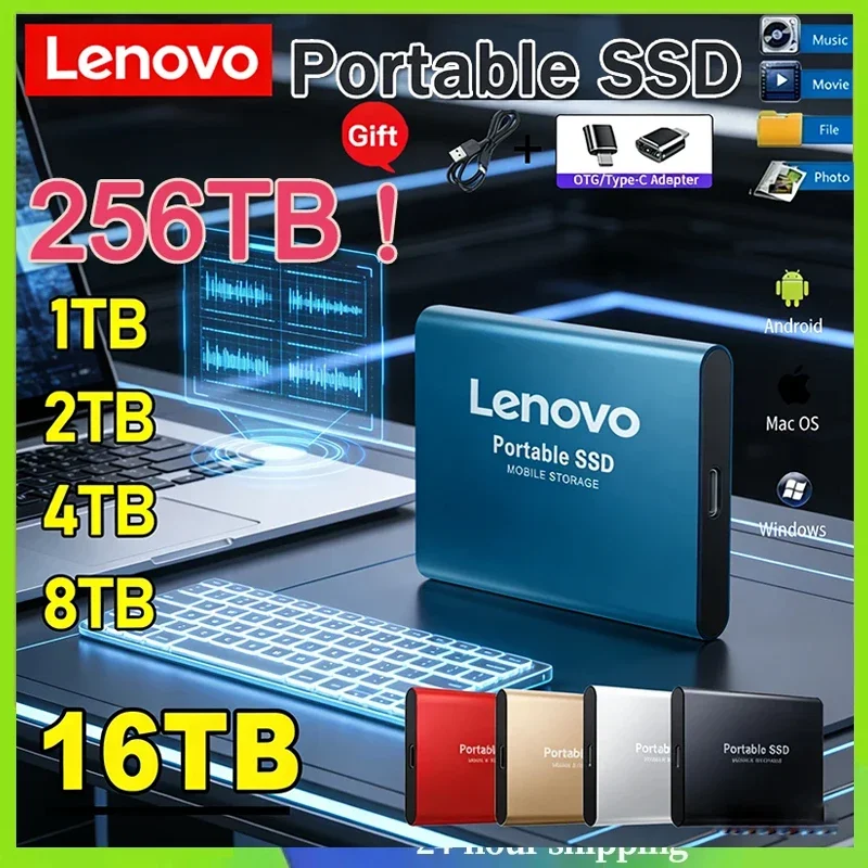 Lenovo Solid State Disk 1 TB externe Festplatte 2 TB Hochgeschwindigkeitsfestplatte 256 TB USB3.1 tragbare SSD 128 TB für PC/Laptop/Mac/Telefon Image