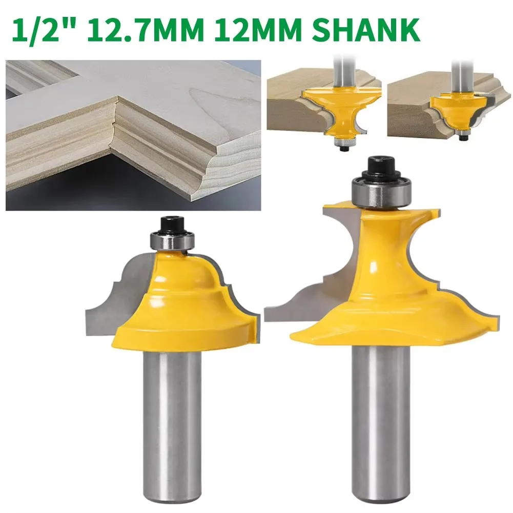 2 Teil/satz 1/2 "12,7 MM 12 MM Schaft Fräser Holz Carving Wainscoting Römischen Ogee & Sockel Router Bit C3 hartmetall Spitze Holz Image