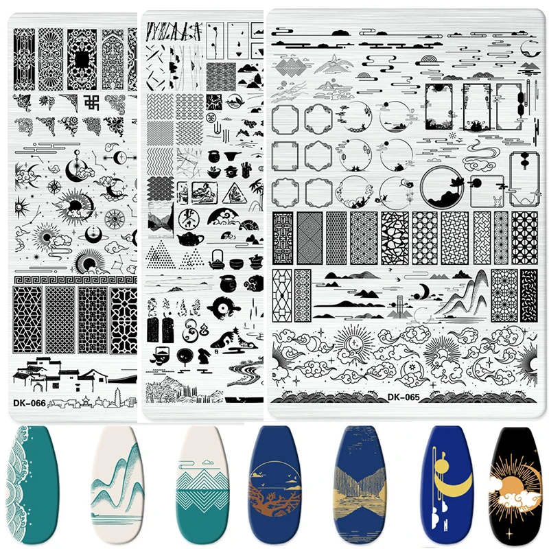Mond Sterne Blumen Nagelkunst Stempelplatten Schmetterling Pflanze Blatt Edelstahl Nagelstempel Vorlage Schablone Maniküre Nagelwerkzeuge Image