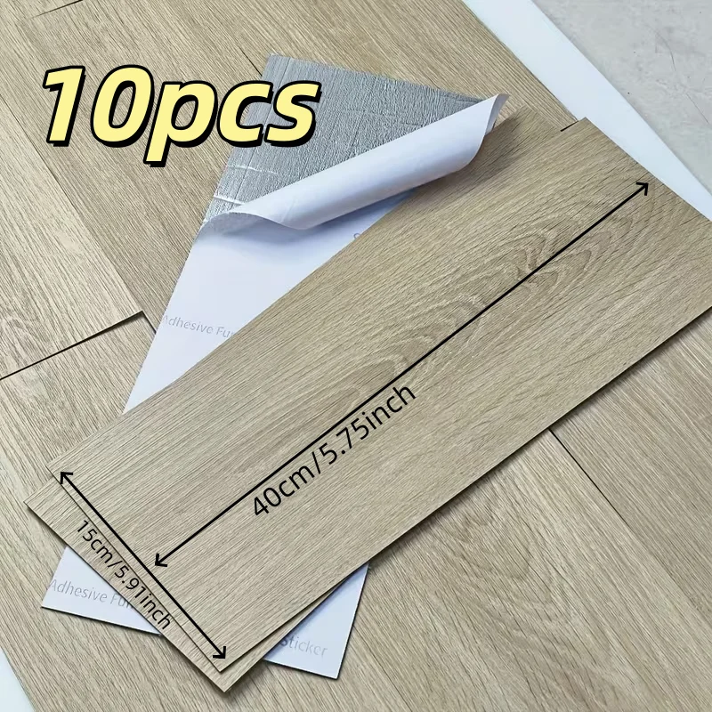 10 Stück 40 x 15 cm PVC-Bodenaufkleber, selbstklebende Aufkleber, wasserdicht, verdickte Holzmaserung, Bodenaufkleber, Aufkleber für Wohnzimmer Image