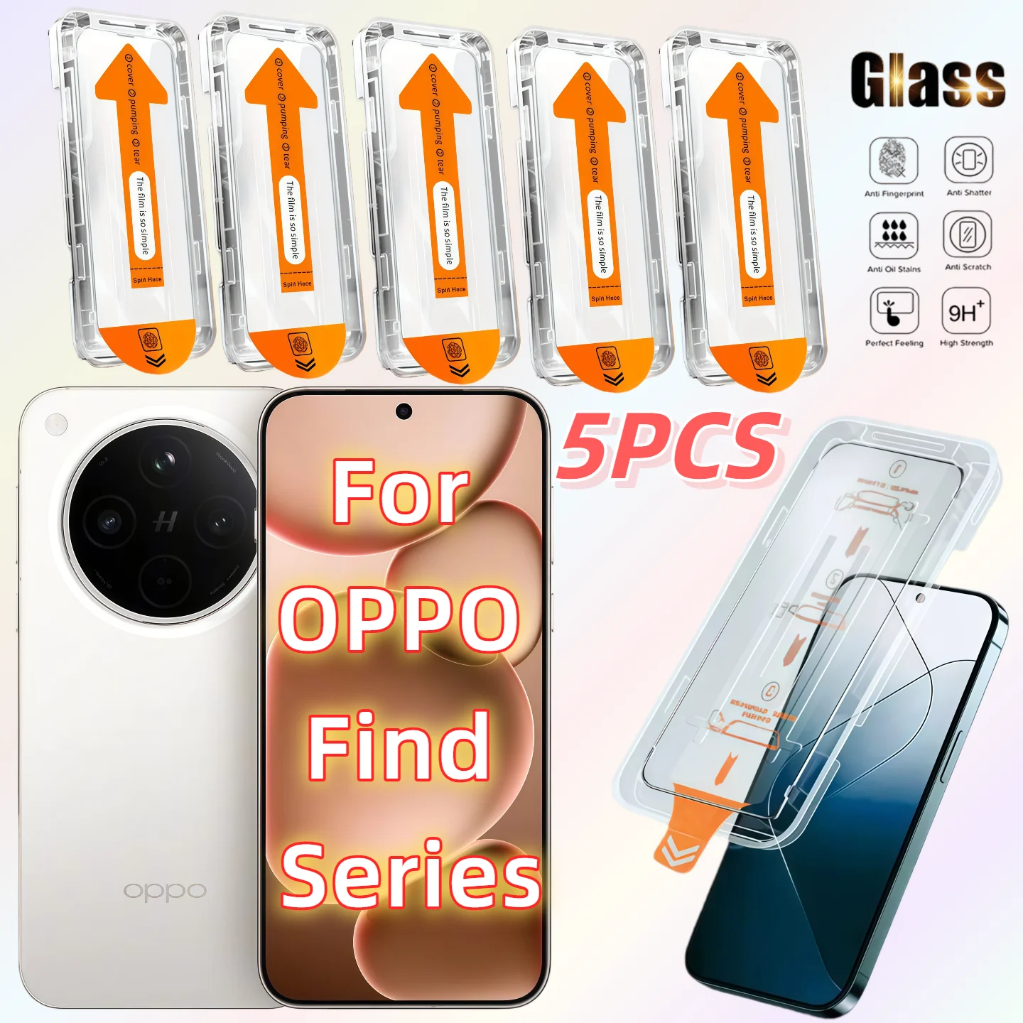 5er-Pack HD-Displayschutzfolie aus gehärtetem Glas für OPPO Find X8/X8S/X8S Plus/X9/X9 Pro – staubfreier, blasenfreier Schutz Image