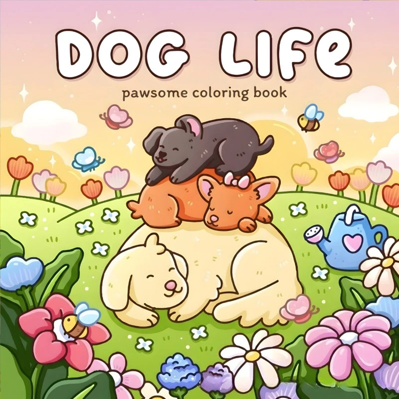 Pawsome Hundeleben-Malbuch 24 Seiten Entzückende Hunde-Designs Stressabbau Entspannung Kreatives Geschenk Image