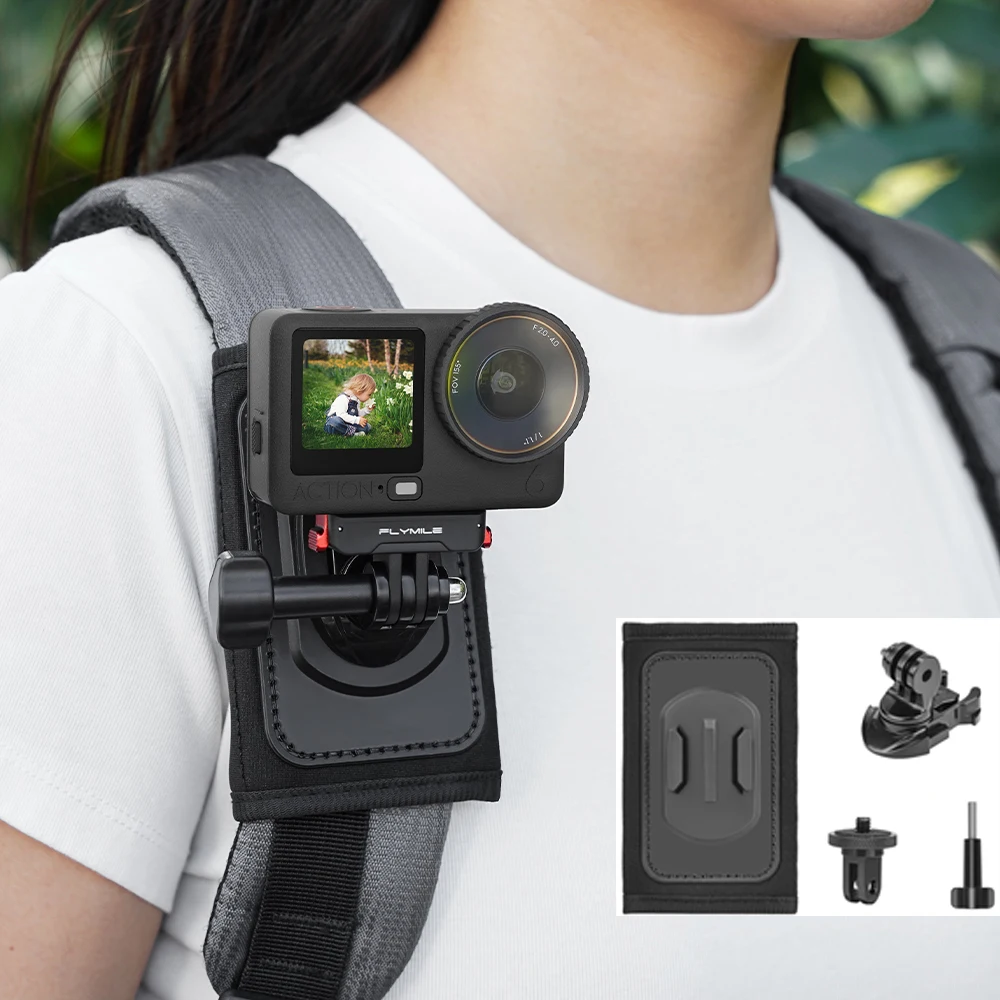Flymile Rucksack-Schultergurt-Halterung mit Taschenclip für DJI Action 6/Pocket 3/OSMO 360 Nano/Insta360 X5/GoPro Kamera-Zubehör Image