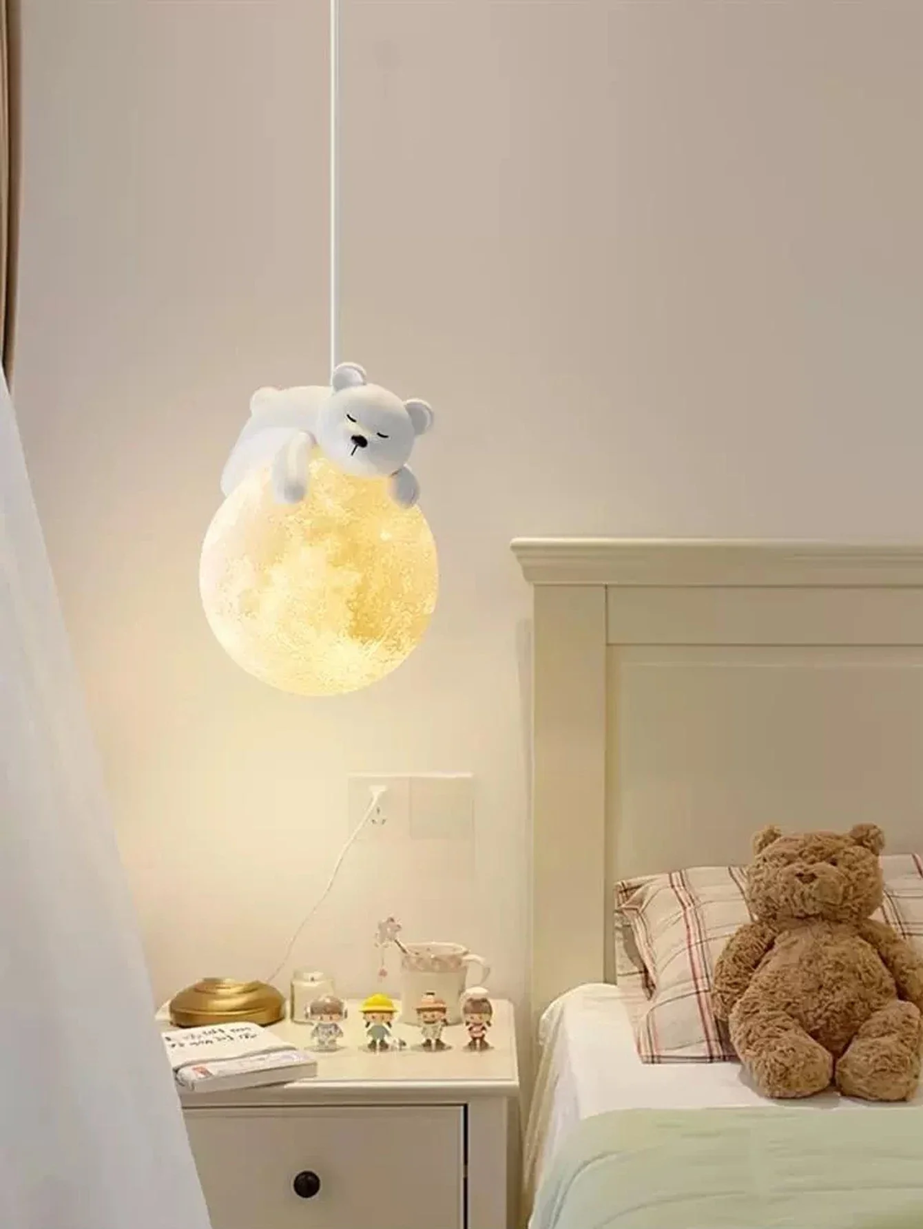 Moderne weiße Kaninchen Bär Mond Tiere LED Kronleuchter Schlafzimmer Nachttisch kleine Pendelleuchten Esszimmer Kinderzimmer Wohnkultur