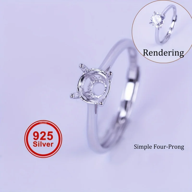 6mm-6,5mm Größe einfache vierzeiige Moissan ite/Edelstein-Ring-Einstellung, S925 Sterling Silber Ring Basis für DIY Damen Ring Herstellung