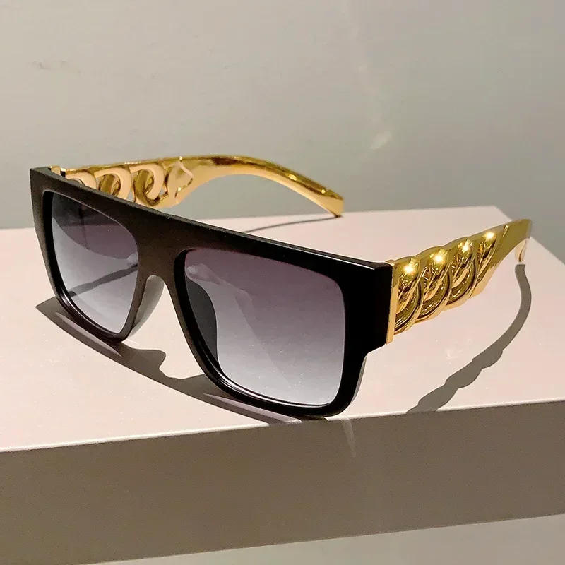 Luxus Gold Kette Bein Sonnenbrille für Männer Frauen Vintage Große Rahmen Sonnenbrille Mode Marke Shades Frauen Brillen Uv400 Image
