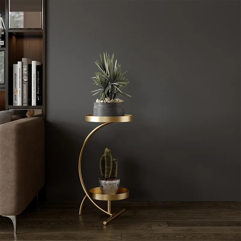 Multi-Tier Eisen Blumenständer Wohnzimmer TV Seite Balkon Boden Pflanzenregal Luxus Eisen Indoor Kunst Display Rack Pflanzenständer Image