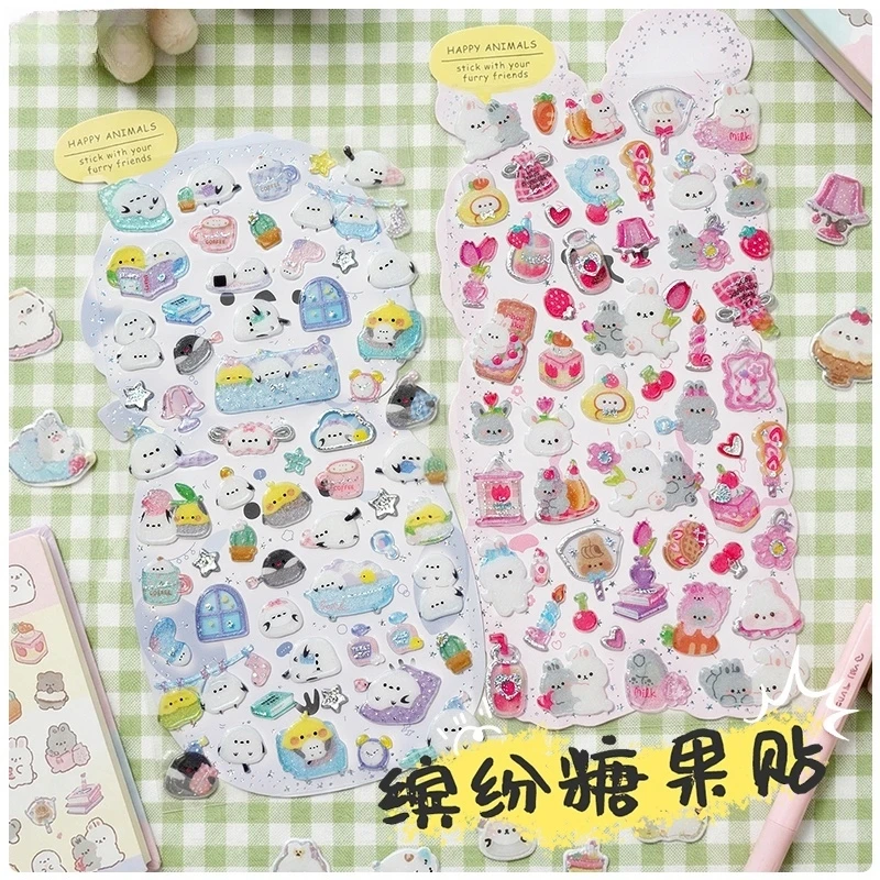 4 Stück niedliche Cartoon-Aufkleber mit glücklichen Tieren, Scrapbooking, DIY, Tagebuch, Versiegelung, Kawaii-Aufkleber, Schreibwaren, Schulbedarf, Geschenk Image