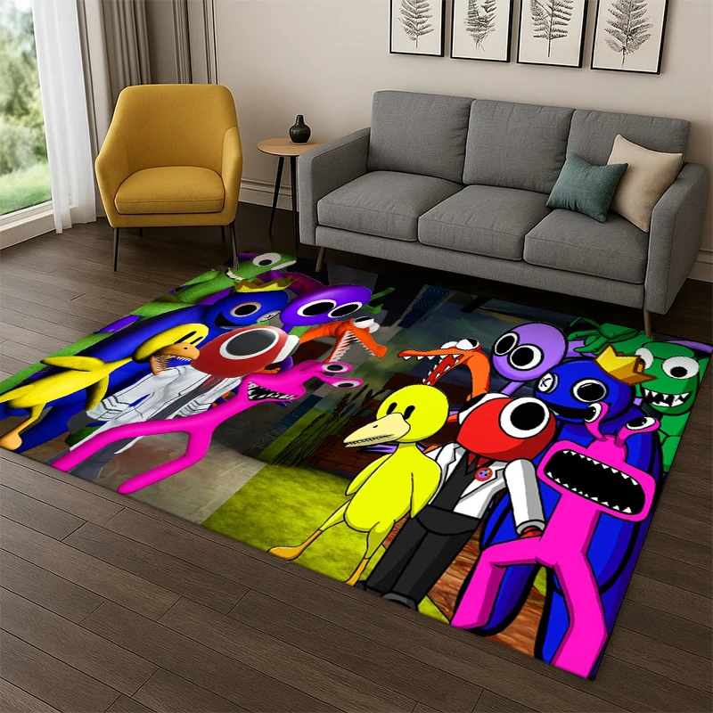 3D R-Rainbows Friends Cartoon-Spielteppich für Schlafzimmer, Wohnzimmer, Sofa, Spielzimmer, Fußmatte, Heimdekoration, Kinderteppich, rutschfest
