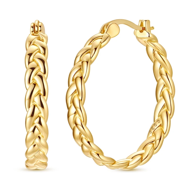 Ohrringe aus 925er-Sterlingsilber für Damen, funkelndes Gold, geflochtener Creolen-Ohrring für Jahrestag, Hochzeit, Schmuck, Geschenke Image