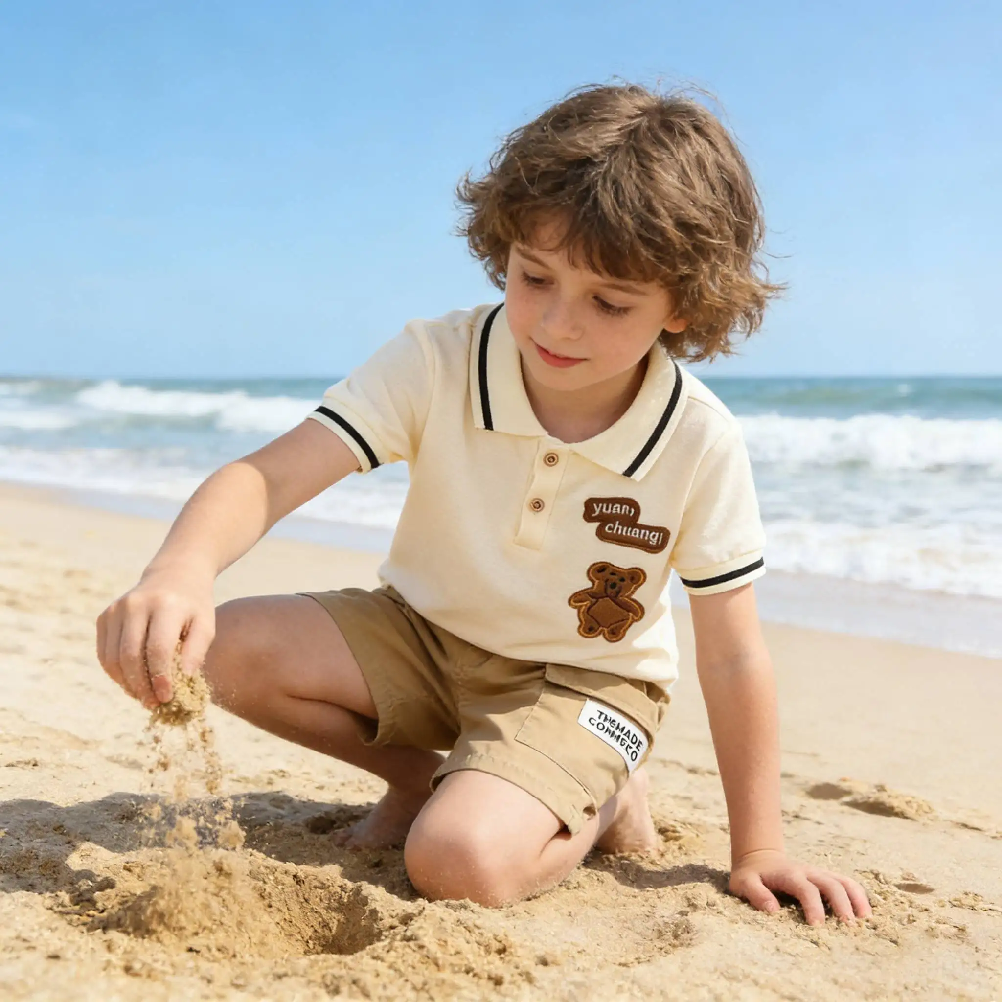 Sommer-Babykleidungsset 2026 Cartoon-Bär Polo-T-Shirt+Kurze Hose 2-teiliges Set Kinder Casual Studenten-Outfit Für 1 2 3 4 5 Jahre Image