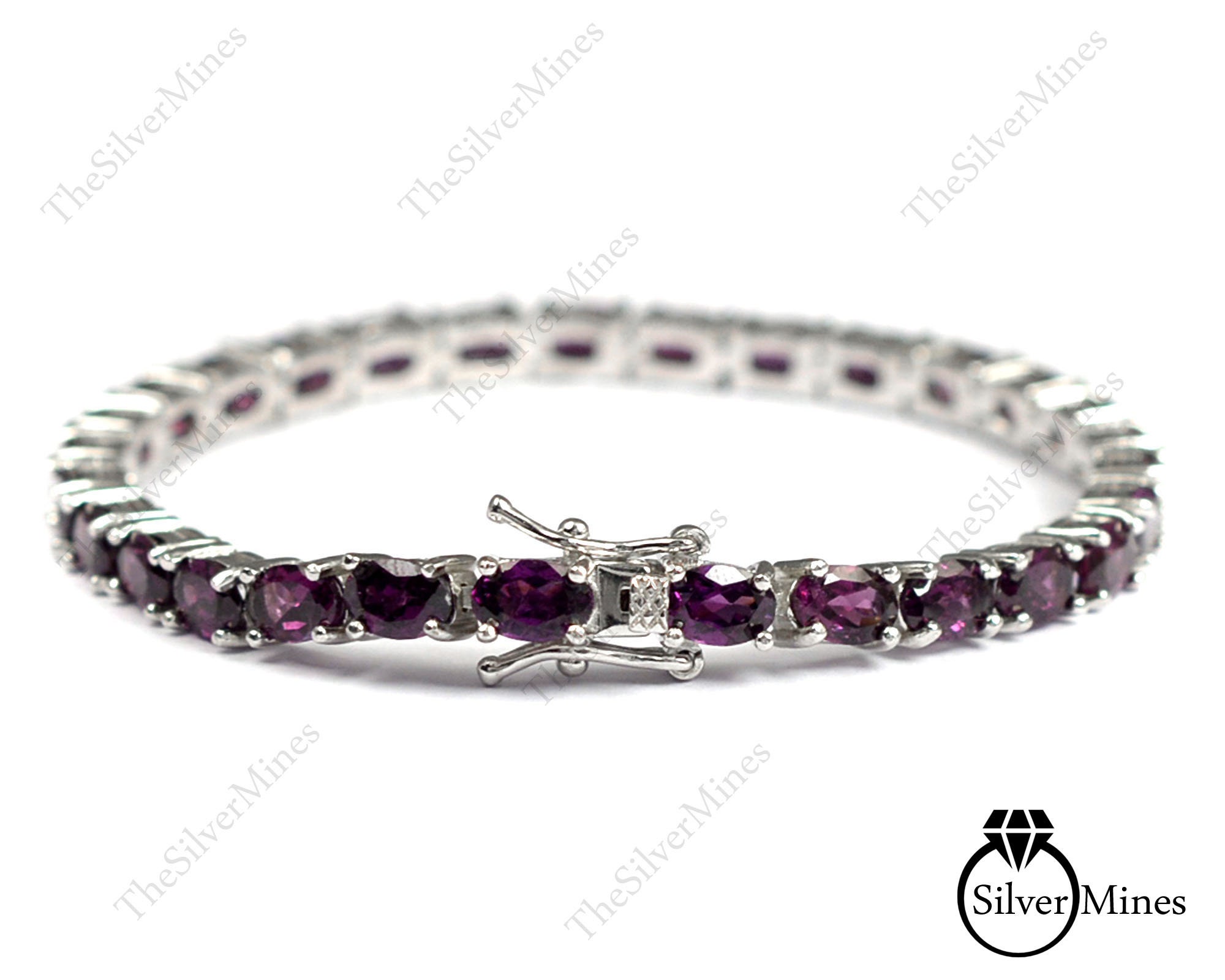Bracciale in granato rodolite naturale/Argento Sterling 925/Bracciale tennis/Gioielli in granato/Pietra portafortuna di gennaio/Regalo per lei/Braccia