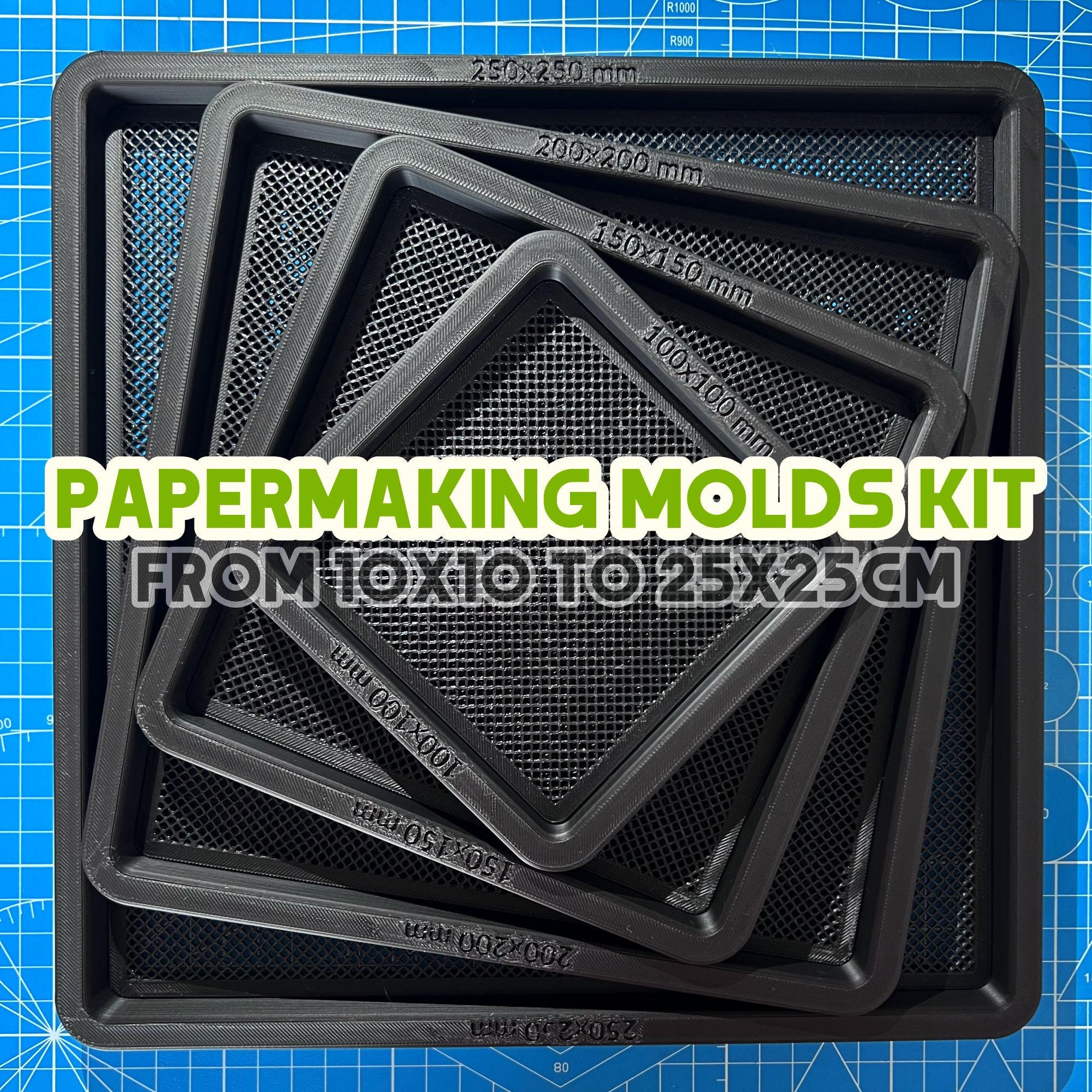 Kit di stampi e traverse per la fabbricazione della carta / Set di 4 stampi quadrati da 100-250 mm per realizzare carta fatta a mano in casa / Regalo