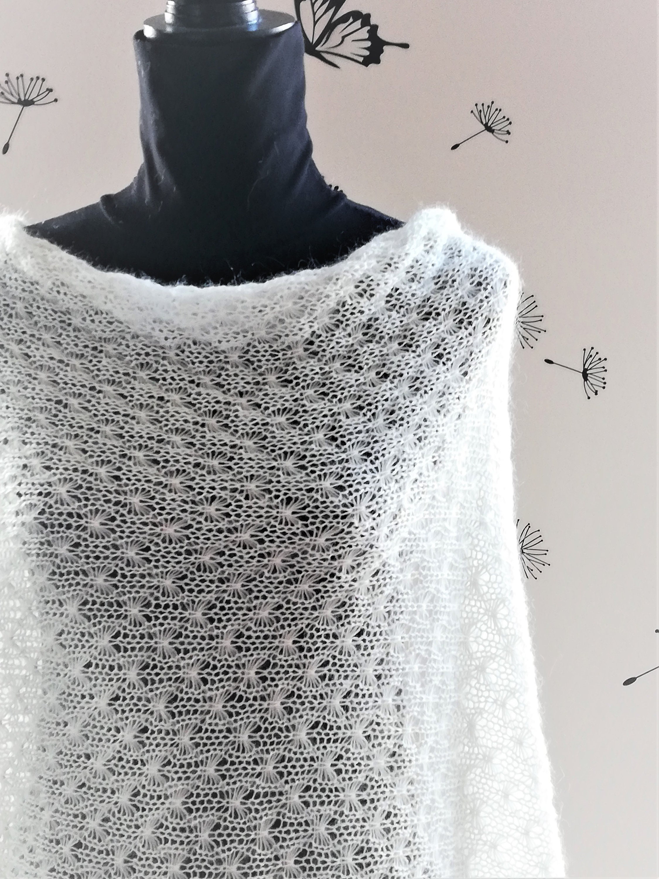Alpaka Wolle Schal,weißer Schal,Mohair Schal,Braut Schal,handgefertigter Schal,Wollschal,Hochzeitsschal,Frauen Accessoires, gestrickt,schwarzer Schal
