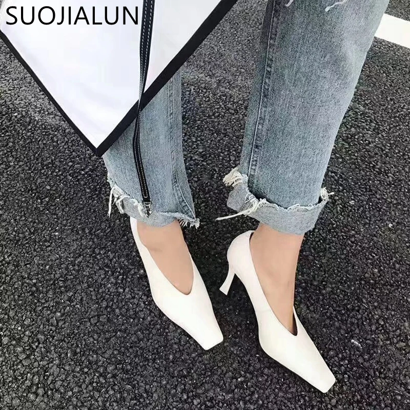 SUOJIALUN Brand High Heels Women Pump Elegant Shollow Pointed Toe Office Ladies Shoes High Quality Sexy Party Pump Shoes