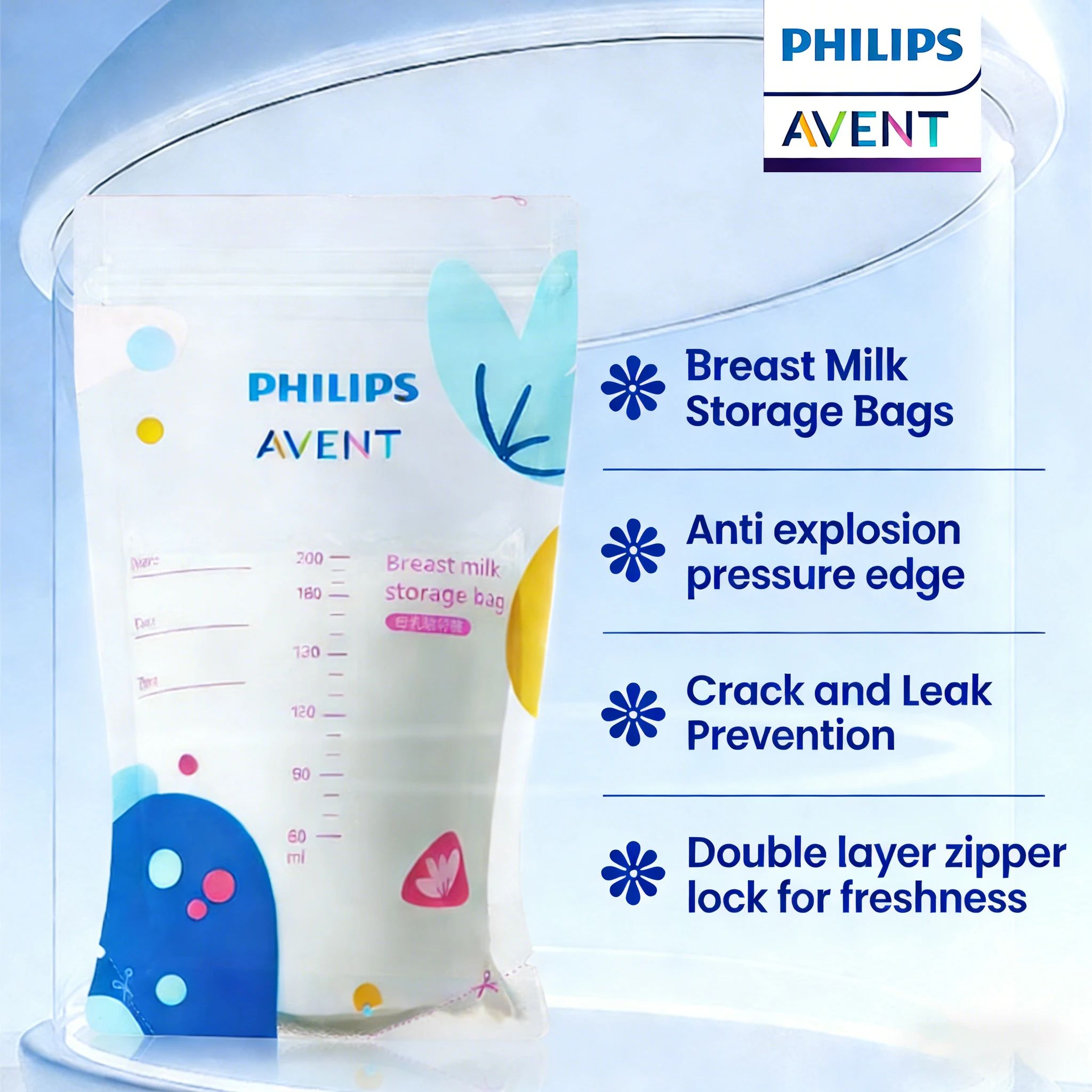 Avent Muttermilch-Aufbewahrungsbeutel 30 Stück, bruchsicher, auslaufsicher, zur Kühllagerung von Muttermilch Image
