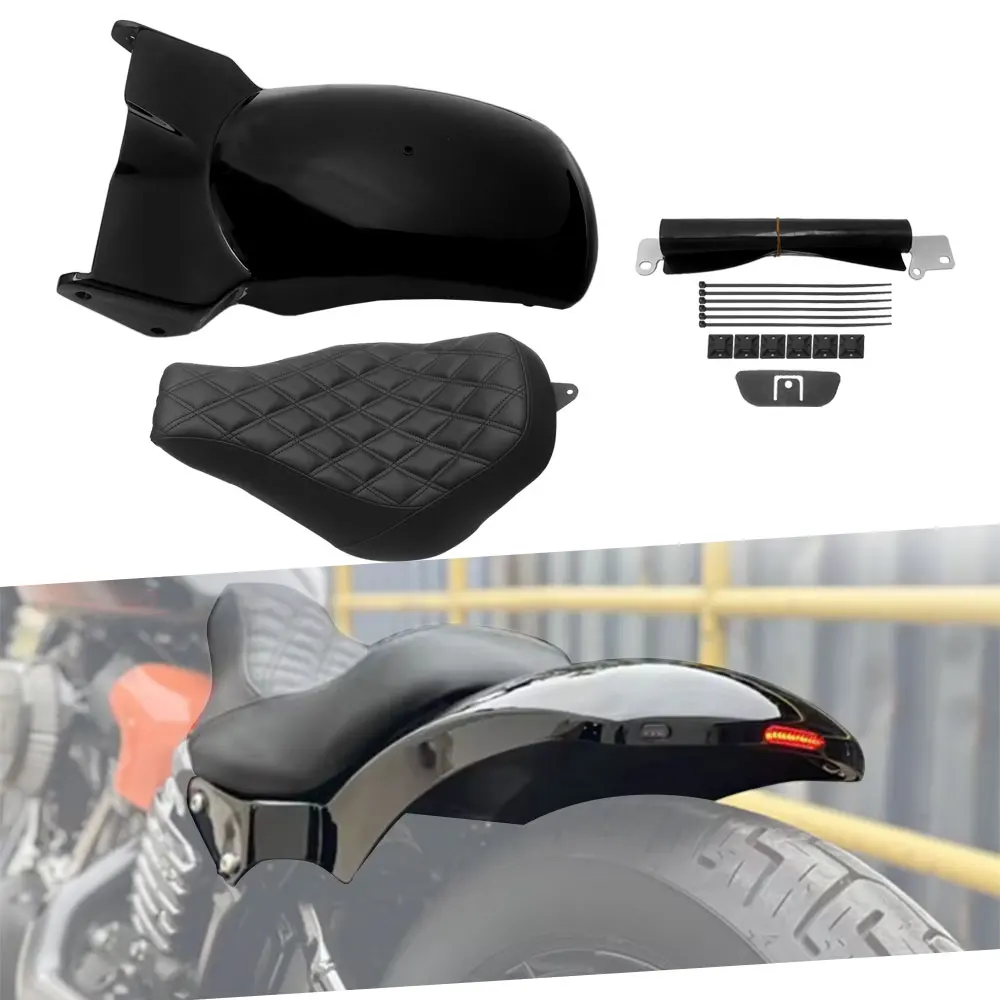 Nagelneuer hinterer Kotflügel und Einzelsitz passend für Harley Softail Street Bob Fat Bob Slim Low Rider Sports Glide 2018-2023 Vivid Black