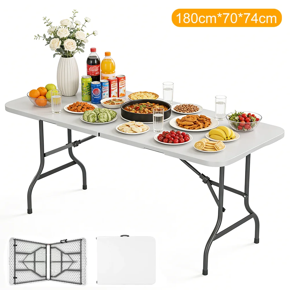 180cm*70cm Gartentisch Klappbarer Buffettisch Camping-Klapptisch Weiß mit Tragegriff für Camping/BBQ/Picknick