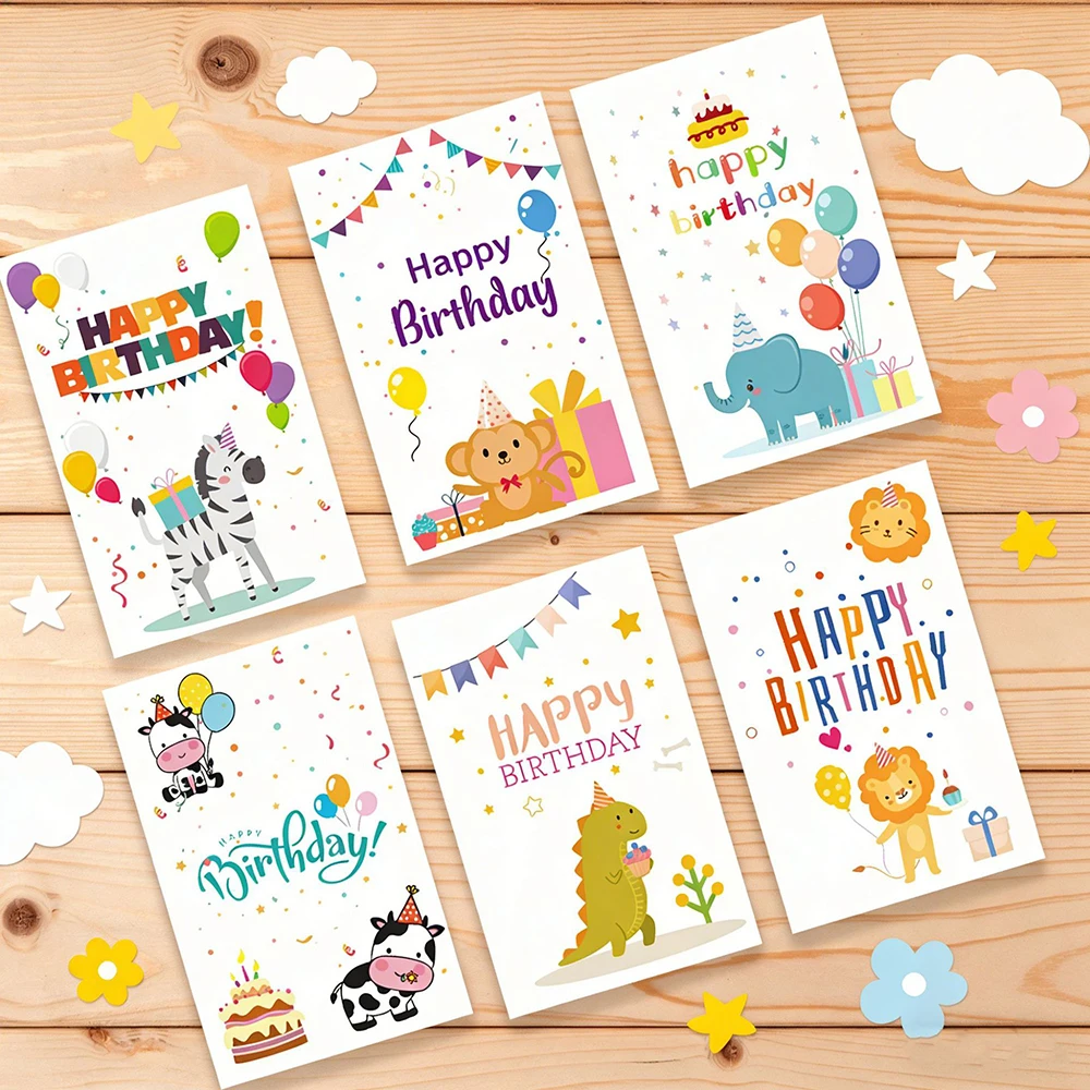 6 Karten + 6 Umschläge, Geburtstagsgrußkarten, englische Segenswünsche, kleine Karten, Party-Dekorationskarten mit Umschlägen, Geschenk Image