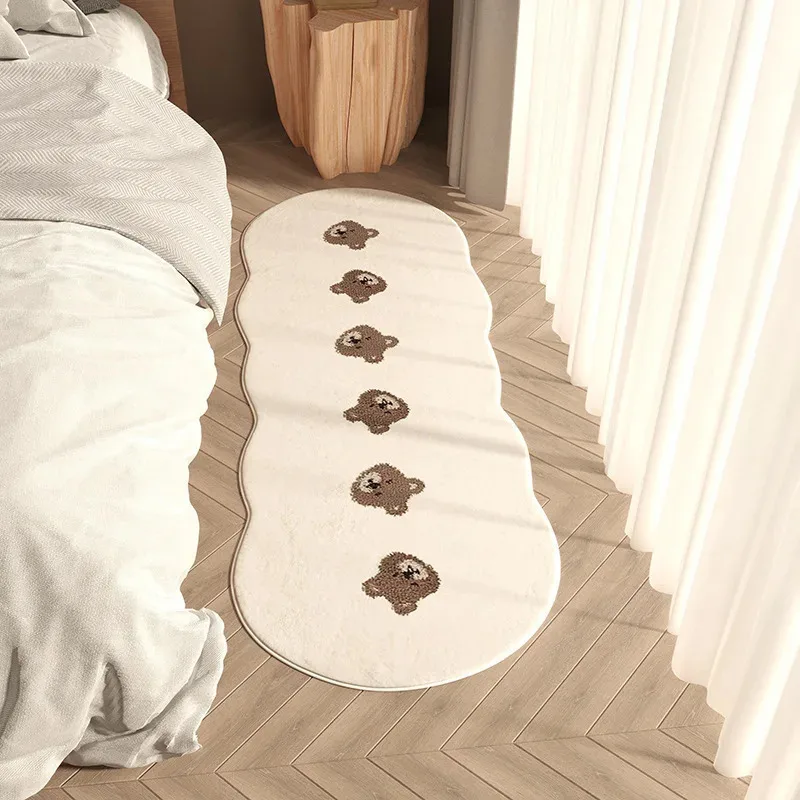VIKAMA Nordic Fluffy Nachttisch-Teppich, weicher, zotteliger Teppich, rutschfeste Plüschmatte, Schlafzimmer, Wohnzimmer, moderner Boden, Heimdekoration Image