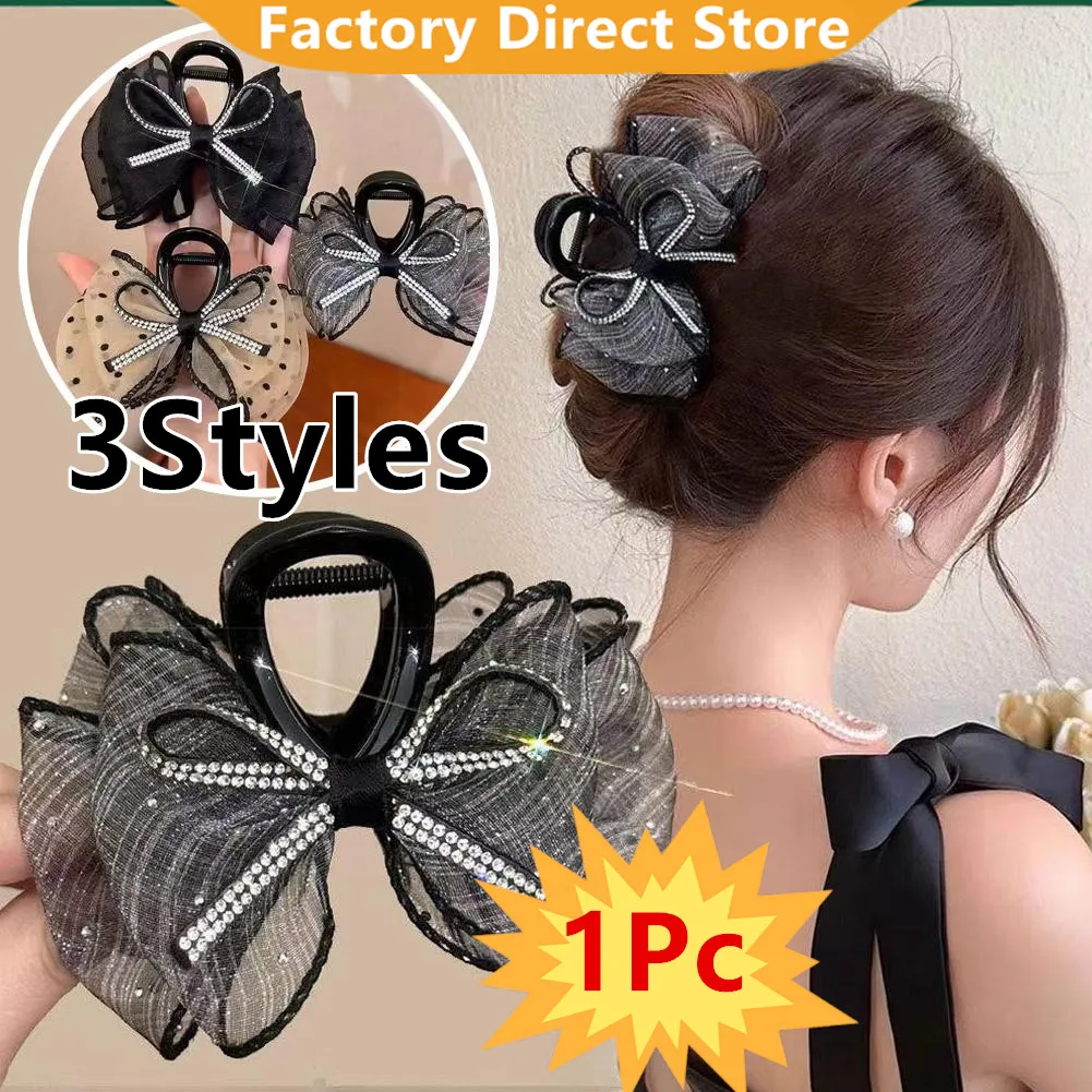 1Pc Nette Schwarz Bowknot Polka Dot Mesh Haar Clip frauen Neue Stil Prinzessin Hohe Haaransatz Pony Große Größe haar Clip Kopfbedeckungen