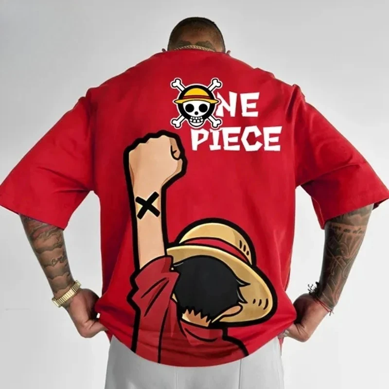 One Piece T-Shirt Herren Sommer Luffy Strohhut Piraten Faust Grafik Kurzarm Oversized Streetwear Locker Sitzend Anime Fan Oberteil