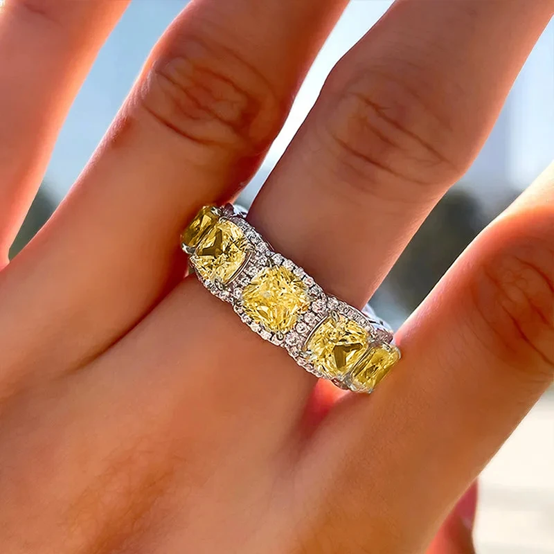 Huitan Wunderschöne Gelbe Zirkonia Frauen Ringe Silber Farbe Hochzeit Party Trendy Luxus Weibliche Accessoires Erklärung Schmuck Image