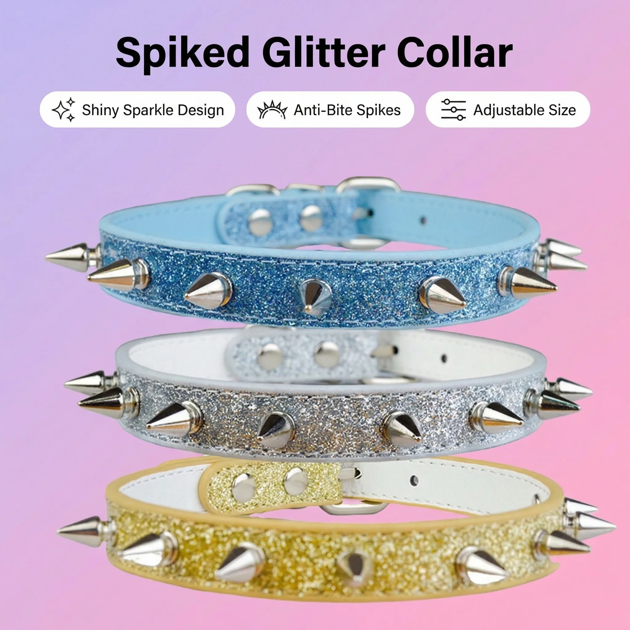 Punk-Style Nieten-Halsband mit Leine, Verstellbares Katzen- und Hundegeschirr für Kleine und Mittelgroße Hunde und Katzen, Trendige Metall-Spike-Choker-Halskette Image