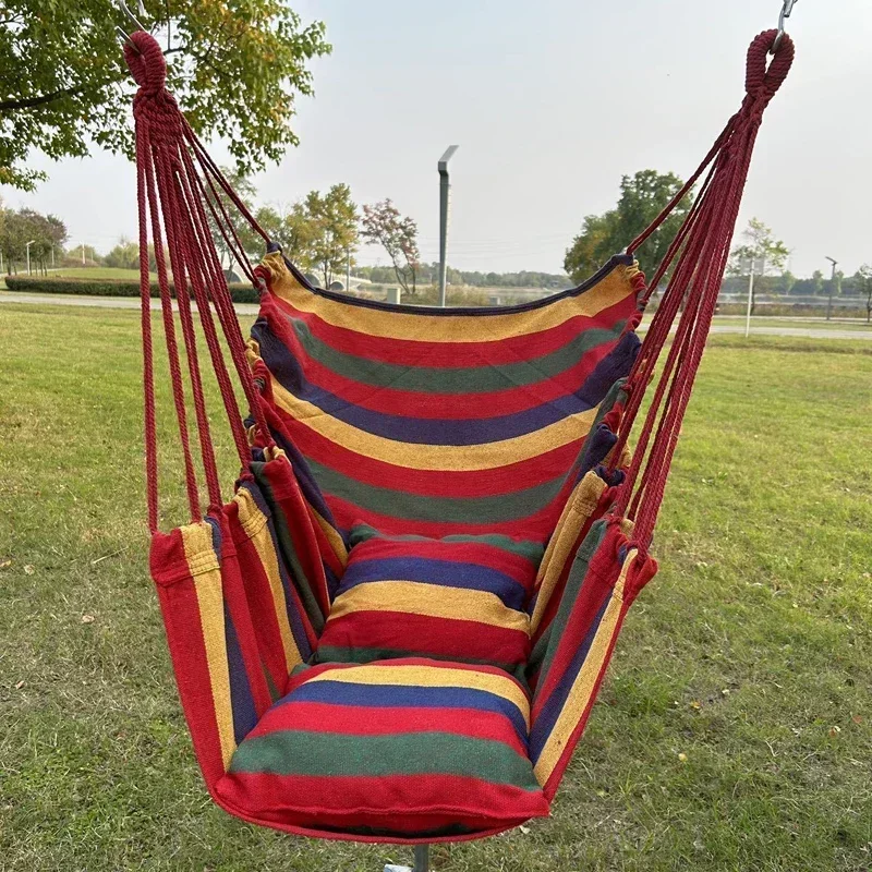 Trendiger Bunter Gestreifter Leinwand-Hängesessel, Ohne Kissen, Robuster Indoor/Outdoor/Camping-Schaukelstuhl für Familienfreizeit