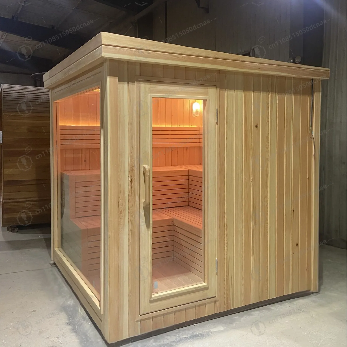 Quadratischer Massivholz-Dampfraum, elektrische Sauna, Hemlock/Rotzeder, Gesundheitshütte