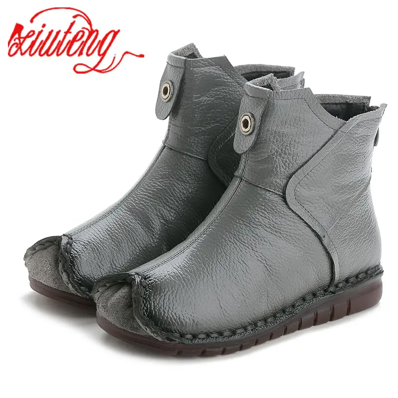 Xiuteng 2022 Winter Echtes Leder Frauen Stiefeletten Handgemachte Sticken Ethnischen Stil Vintage Frauen Schuhe Flache Stiefel Für Geschenk