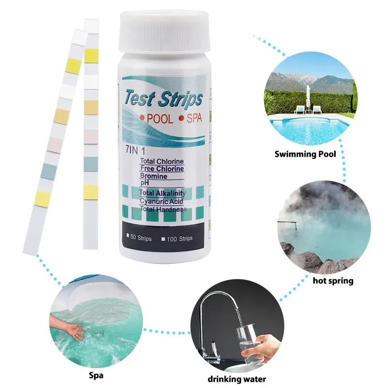 7-in-1 PH-Teststreifen für Schwimmbäder, Chlor, PH-Wert, Alkalität, Härte, PH-Tester, Poolreiniger von BeBosLook Image