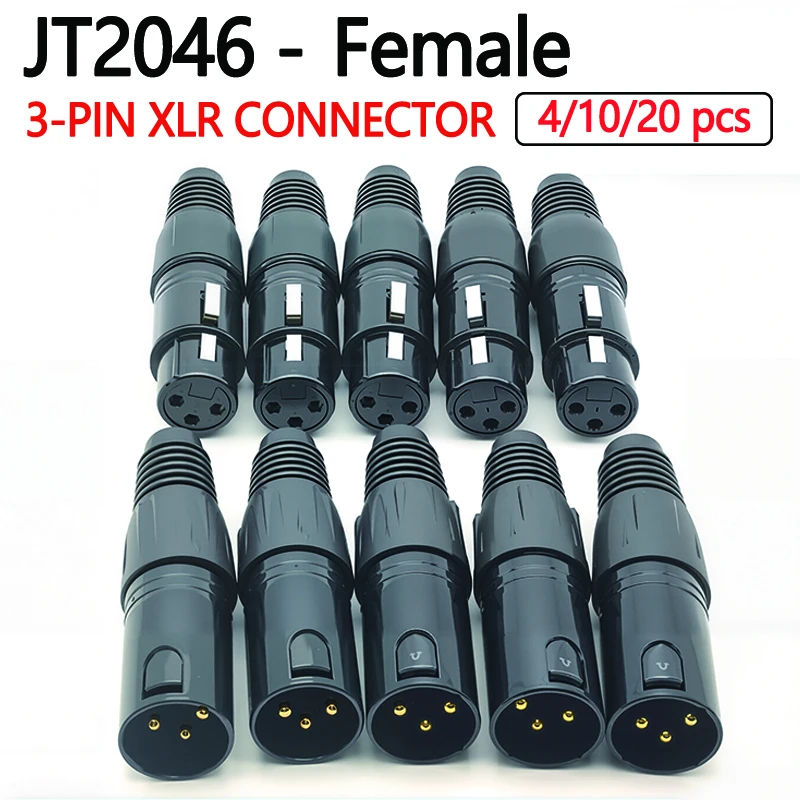 4/10/20 Stück 3-poliger XLR-Set-Stecker mit Drahtverkauf und Panelmontage-Stecker + Buchse für Audio/Video-Mikrofon, Schwarz Image