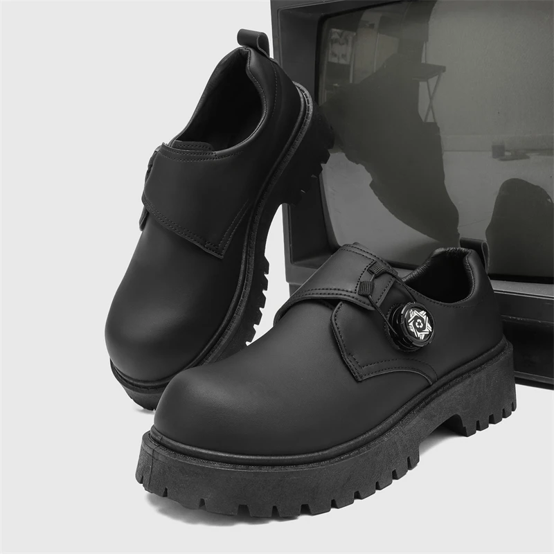 Herren-Lederschuhe: Drehverschluss-Derby-Schuh-Stil Breitzehe Casual Loafers # Business Britisch Formal Luxus Schwarz Fahrten- und Reisetauglich