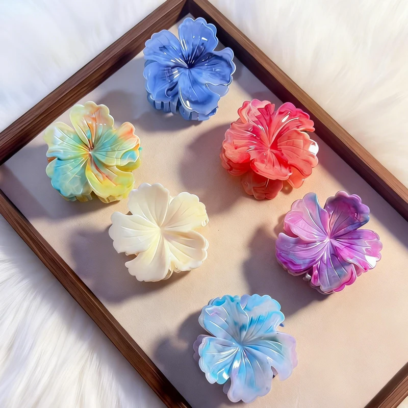 Koreanischer Stil Haarspange mit Bunten Blumen für Damen, Elegante Haarklammer, Modische Mädchen-Pferdeschwanzklammer Image