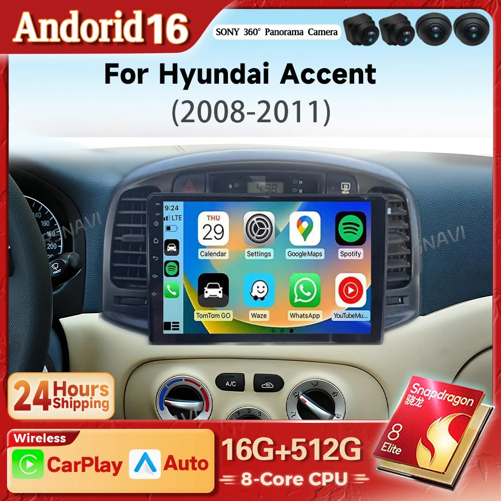 Android 16 Carplay Auto Autoradio DSP Multimedia-Player für Hyundai Accent 3 2006 2007 2008 - 2011 Wireless BT Stereo Snapdragon Image