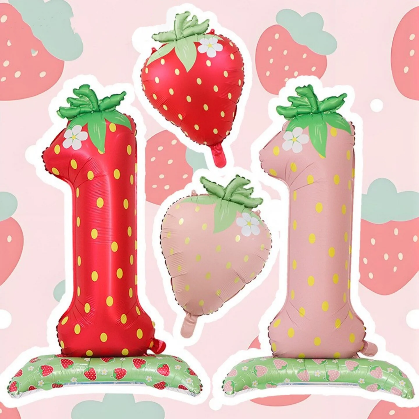 1 Stück Roter Rosa Erdbeer-Ballon zum 1. Geburtstag, 42 Zoll Groß, für Kinder-Geburtstagsfeier mit Frucht-Thema Image