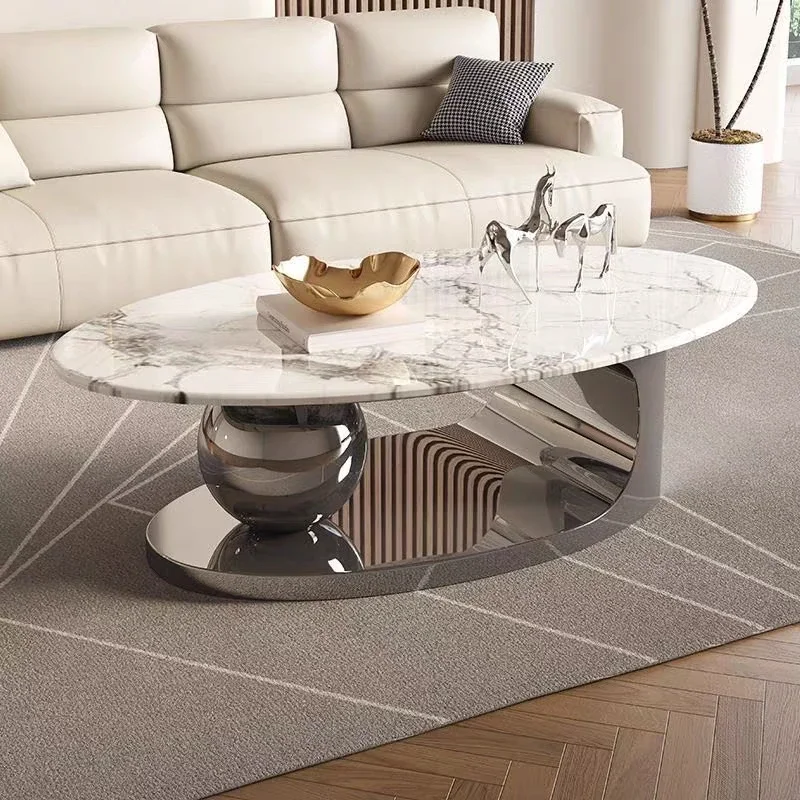 -Rock Slab Light Luxus-Couchtisch, modernes, minimalistisches Zuhause, kleines Haus, italienisches Wohnzimmer, Designer, ovaler Couchtisch Image