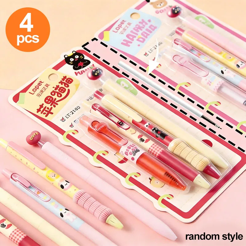 4-teiliges kreatives Tier-Gelstift-Set, Gelstifte, 0,5 mm schwarze Tinte, schnell trocknend, geeignet für Studium, Büroarbeit, tägliches Schreiben, Journaling, Buchhaltung, Zeichnen und Skizzieren Image