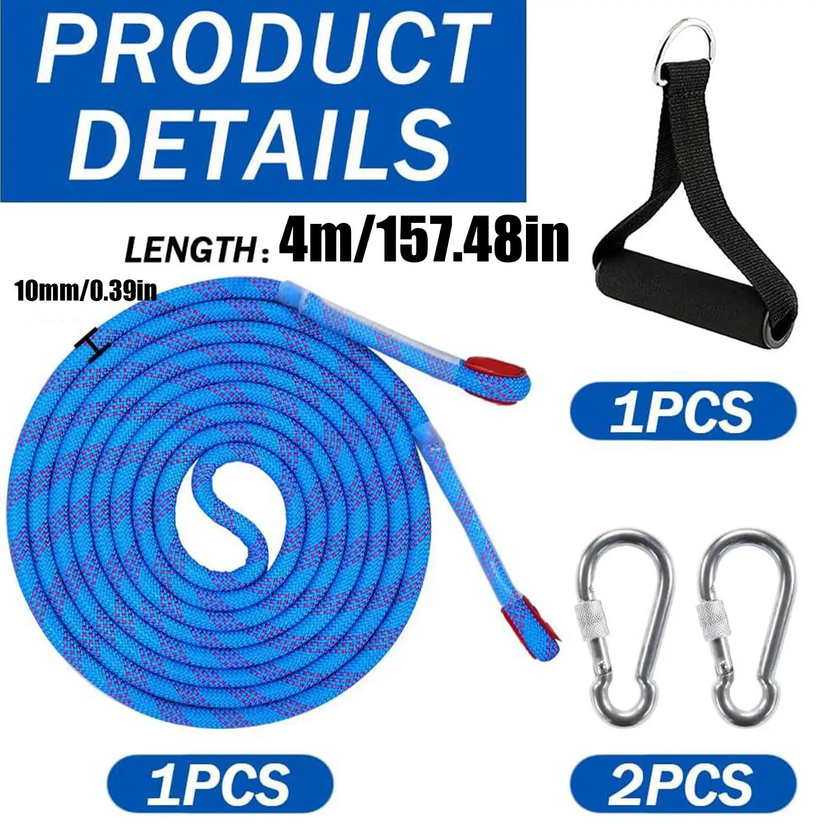 13FT Hochbelastbares Schlittenseil Schlittenzugseil mit Karabiner Kinder-Schlittenzugseil mit Karabiner Winterschlittenzug Image