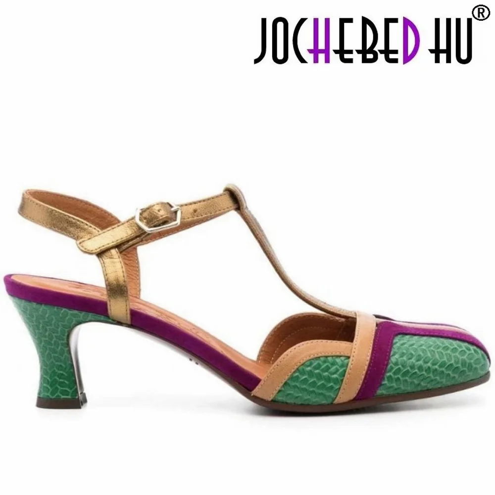 【JOCHEBED HU】 Sommer Slingback Sandale Französisch Stil Frauen Echtes Leder Schuhe Weibliche Retro Schnalle Riemen Vintage Pumps Auf 33-46