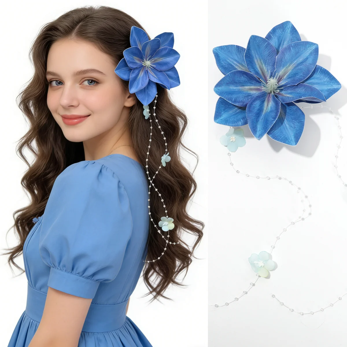 Elegante Süße Blumen-Quasten-Haarspange im Urlaubsstil, Seitliche Haarklammer, Entenschnabel-Clip, Mädchen-Haaraccessoires, Haarspangen Image