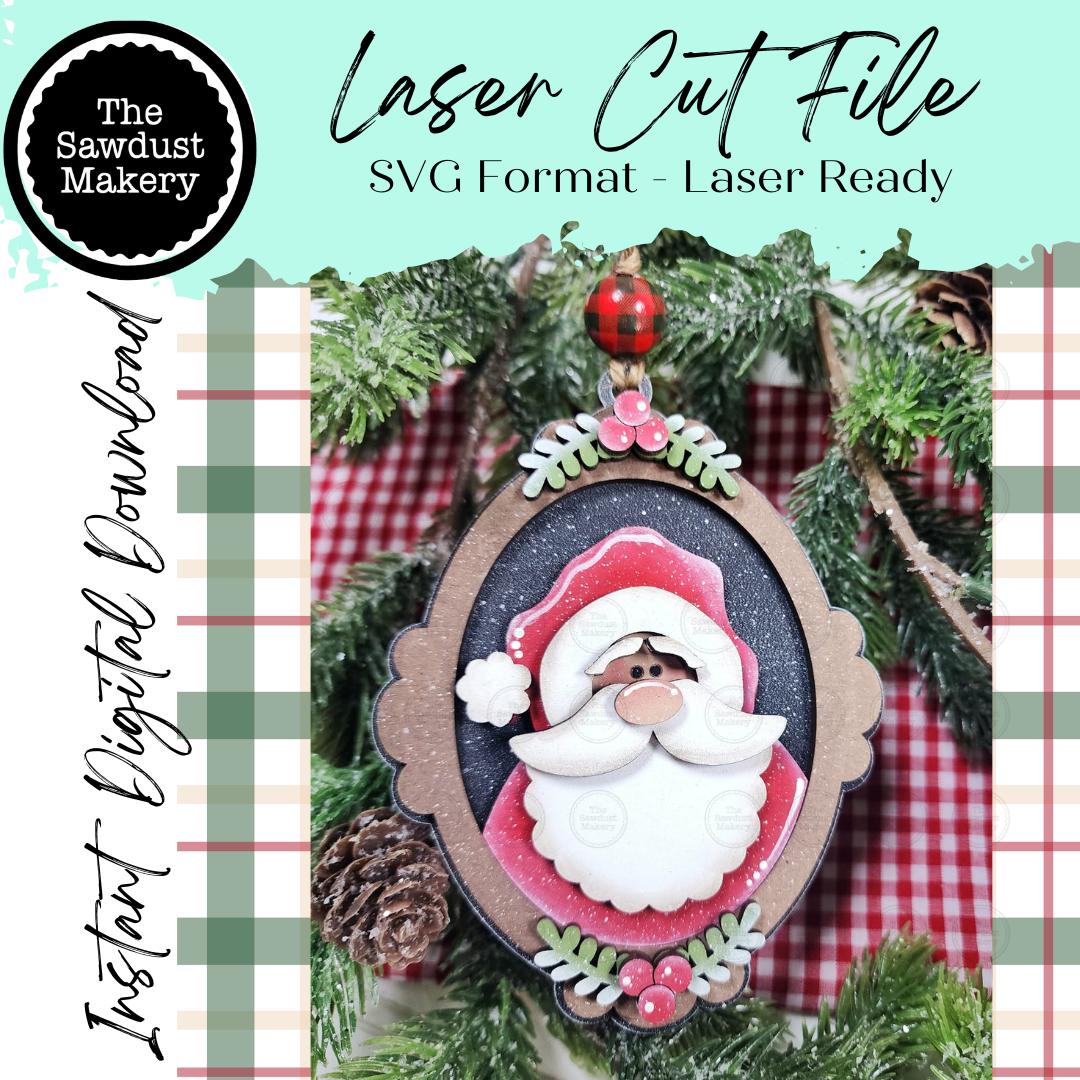 File SVG per ornamento di Babbo Natale / File tagliato al laser / Ornamento di Natale di Babbo Natale Prim SVG / Ornamento SVG / Babbo Natale Laser Sv
