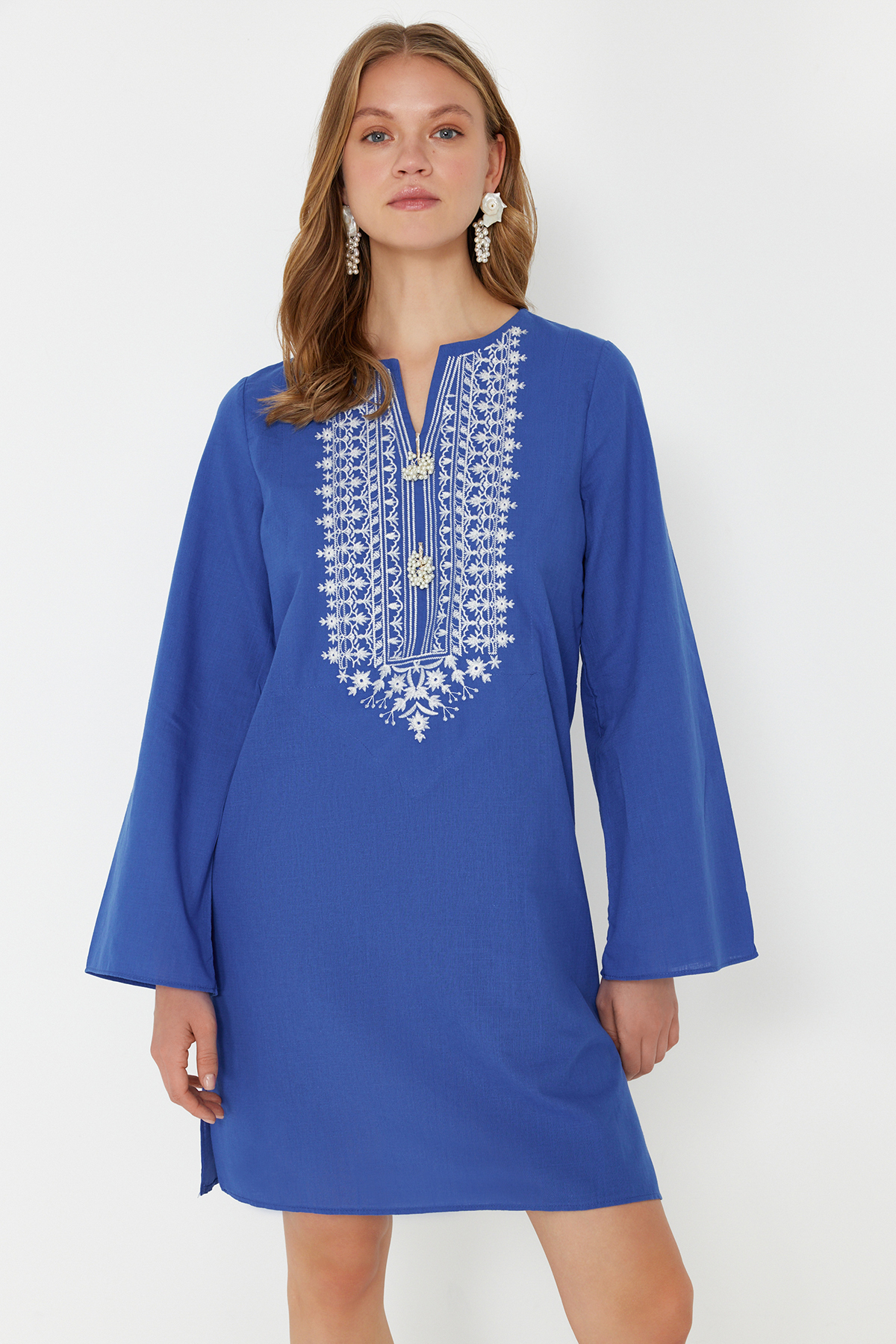Damen Blau Unifarben Maxi Langes Strandkleid Lässig