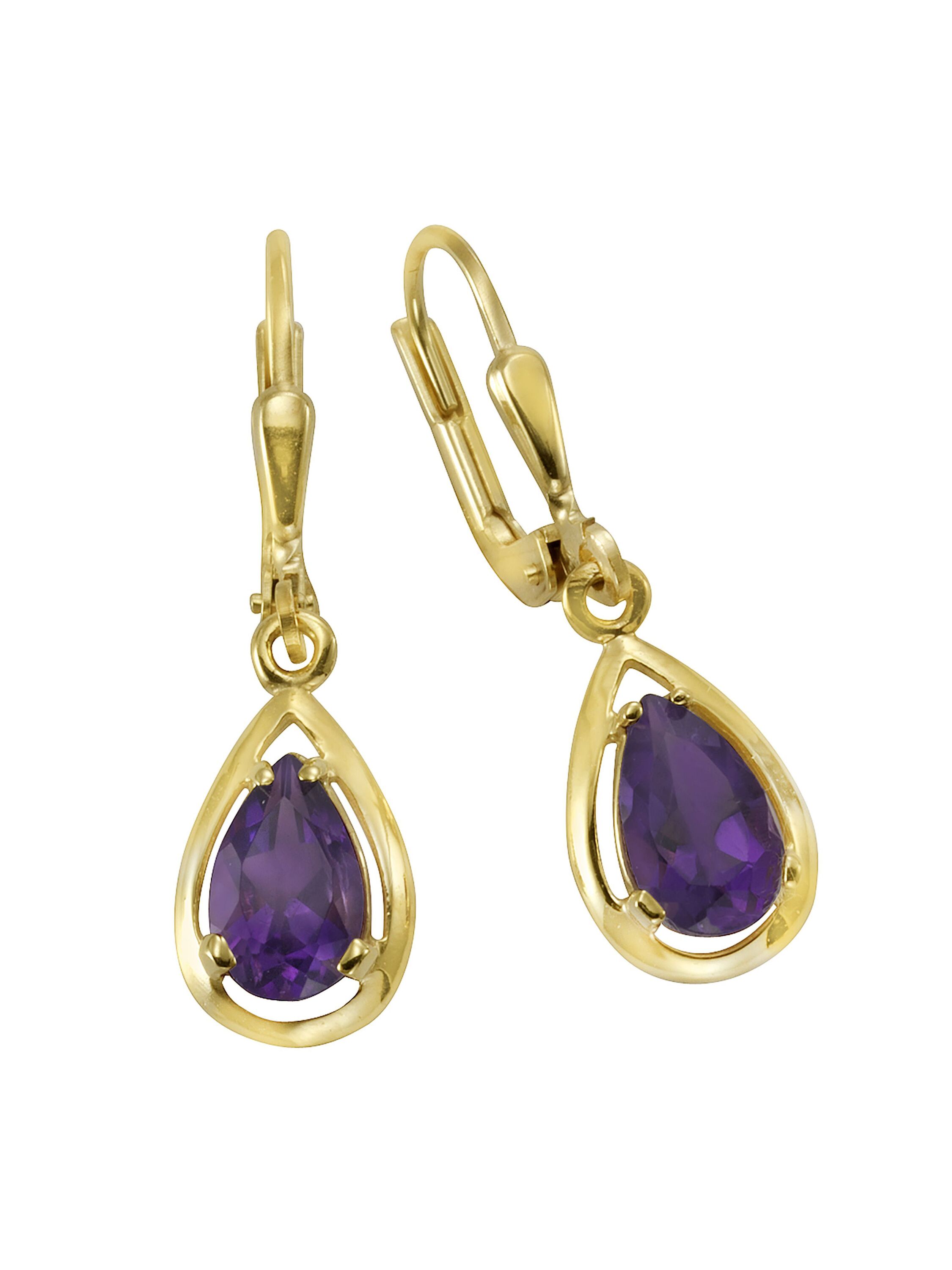 Fascination by Ellen K. Ohrringe Gold 333 mit echtem Amethyst-Tropfen
