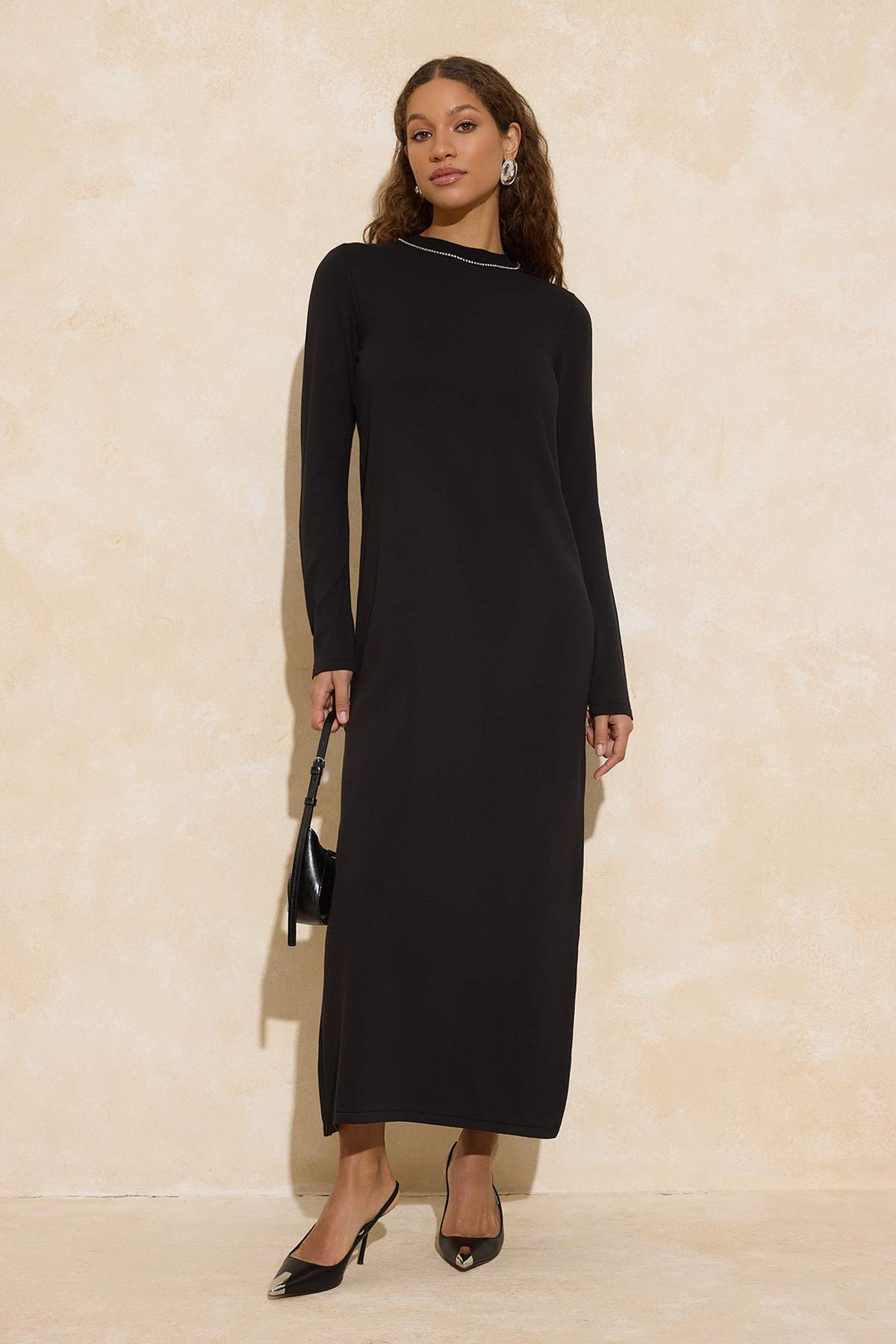 Turkishsouq Langes flaches Maxikleid im A‑Linien‑Hijab‑Stil, leger - Schwarz