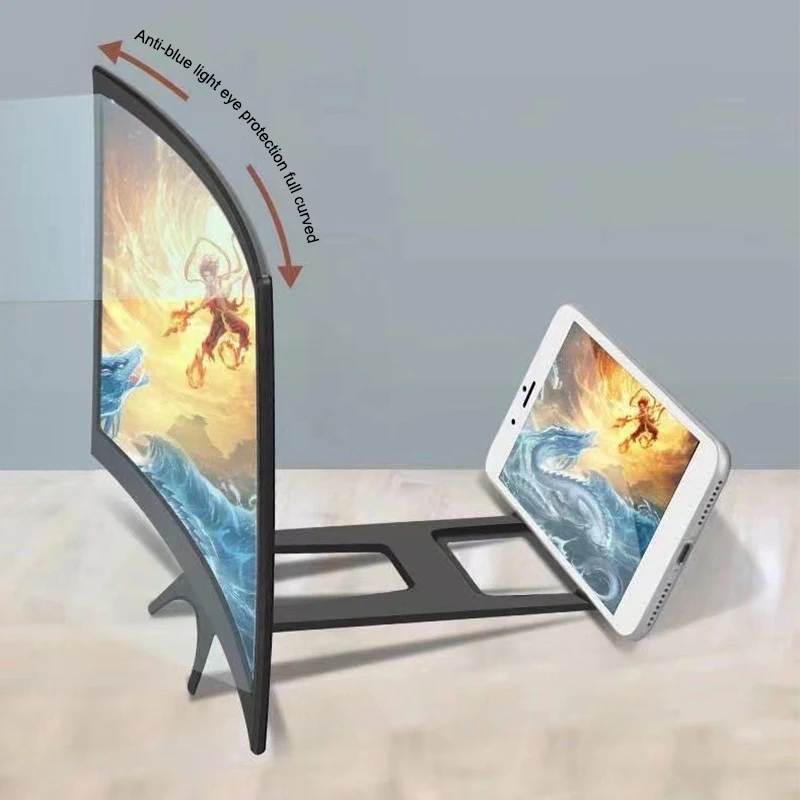 【Amplificateur d'écran de téléphone portable incurvé 3D HD à grand écran de 12 pouces, support de loupe d'écran de smartphone, amplificateur vidéo pour smartphone】