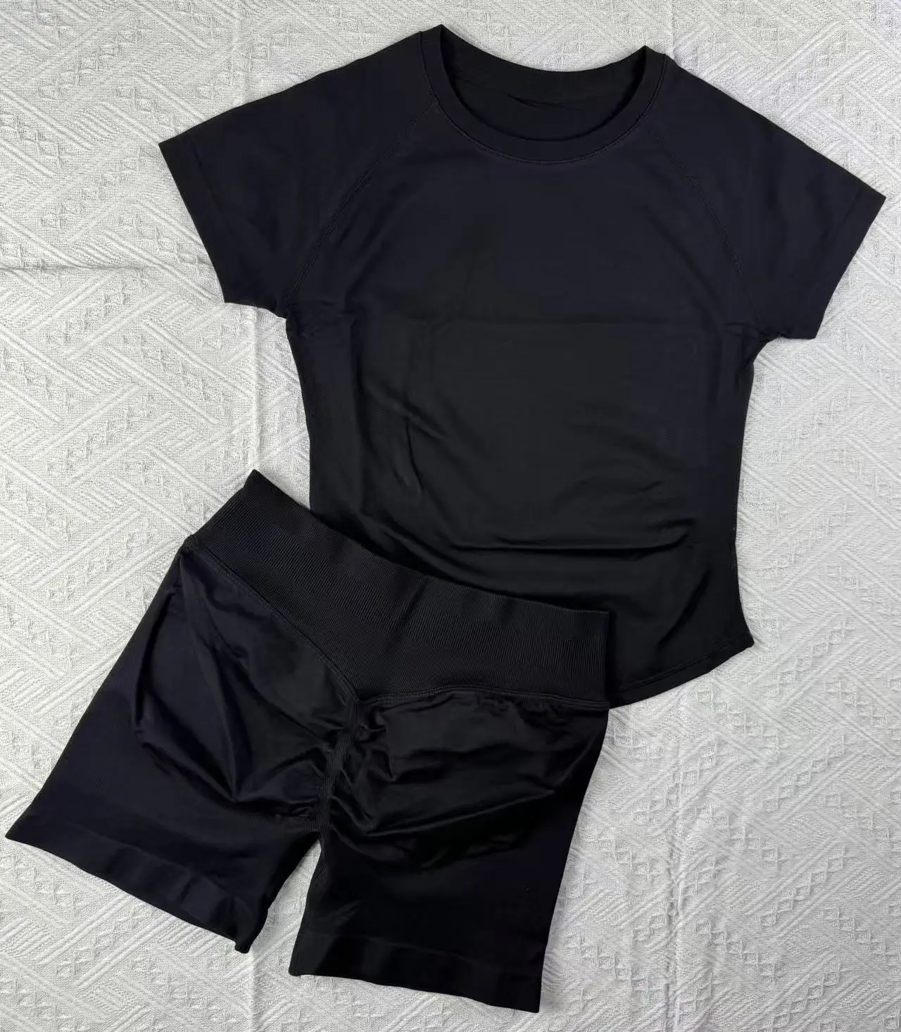 Ensemble de sport DFYZHE Impact, 2 pièces, haut de yoga sans couture à manches courtes, ensemble de fitness, short de course, ensemble de sport